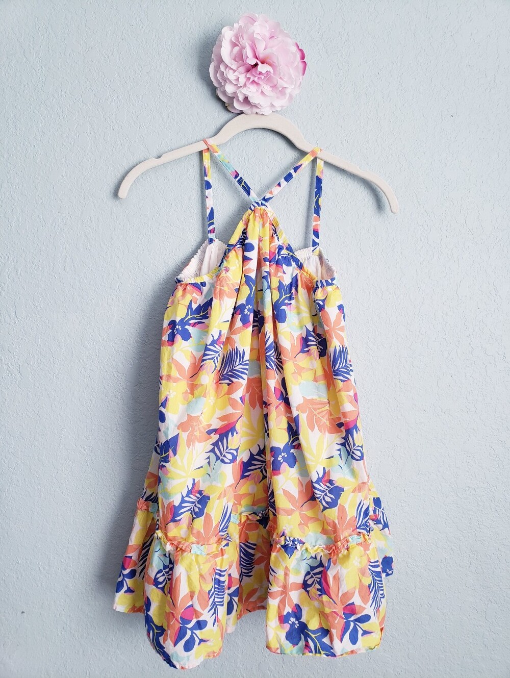 Janie and Jack Yellow & Blue Floral Palm Halter Sundress